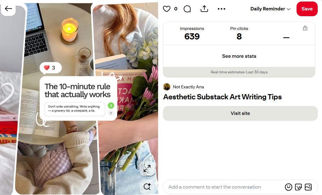 Pinterest pins designed to increase clicks, traffic and sales for Substack creators