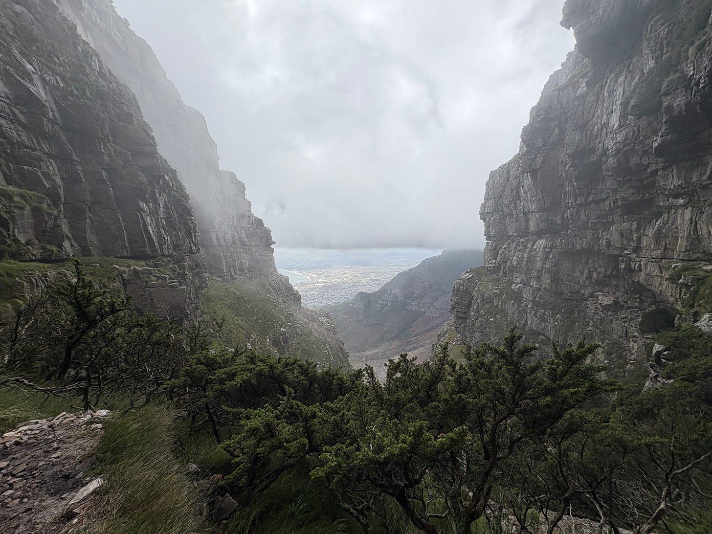 Changing weather during our climb up Platteklip Gorge toward the top of Table Mountain.