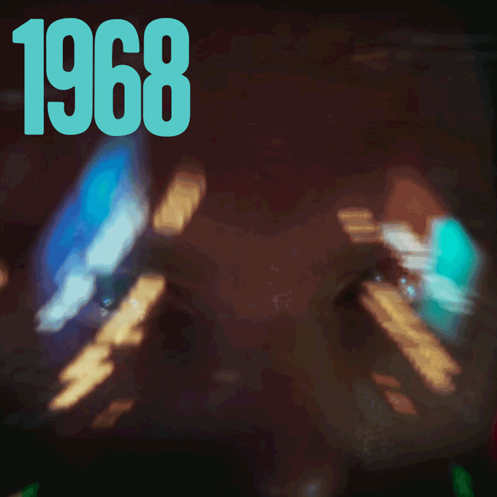 Animated gif - big close-up of Keir Dullea as Dr Dave Bowman, an astronaut in Stanley Kubrick's 1968 science fiction film 2001: A Space Odyssey. He shakes inside his space suit, traumatised by what he has experienced