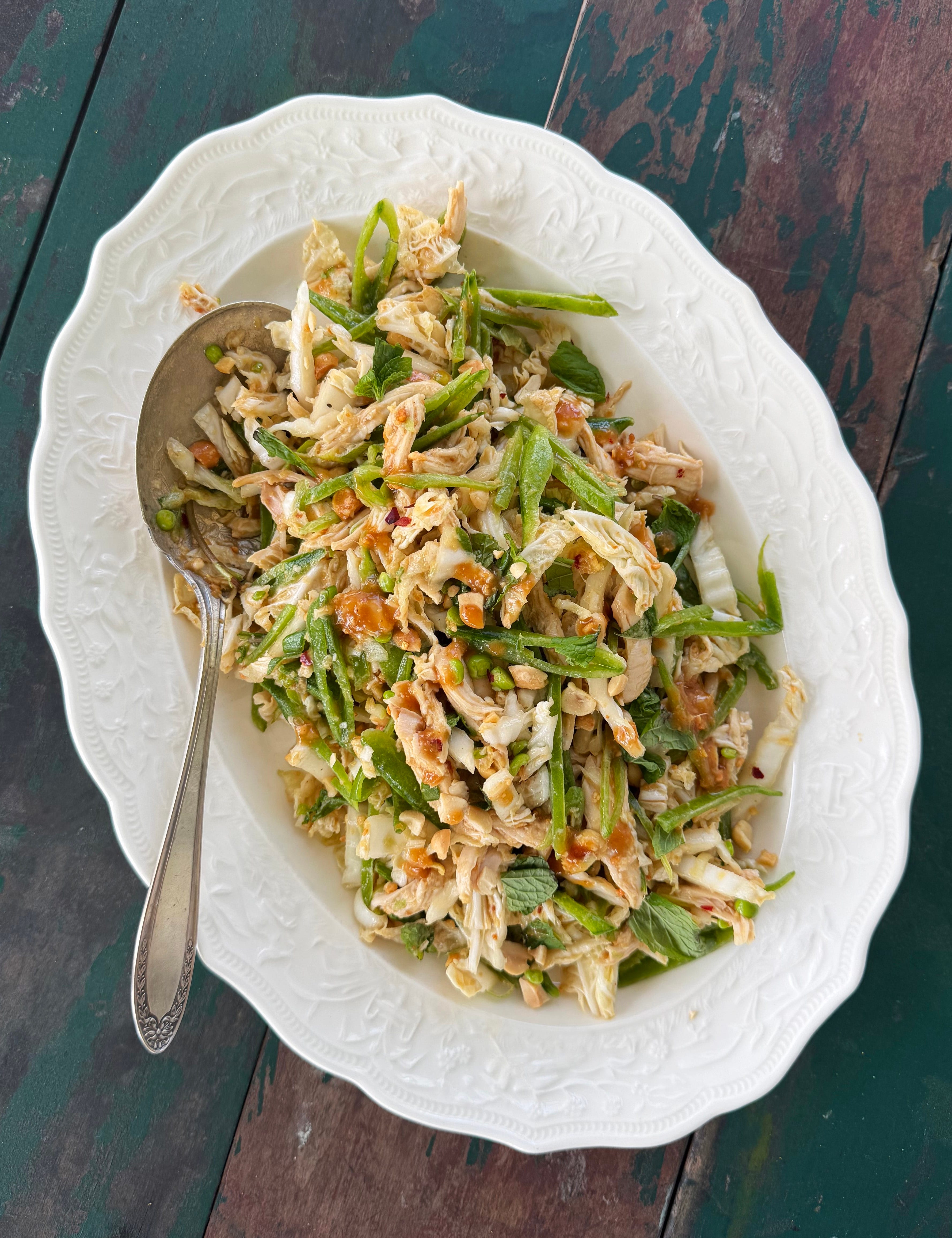 Rotisserie Chicken and Cabbage Salad with Gingery Peanut Dressing