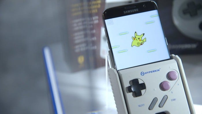 Accessory to transform any phone into a Game Boy. Accessory to transform any phone into a Game Boy.