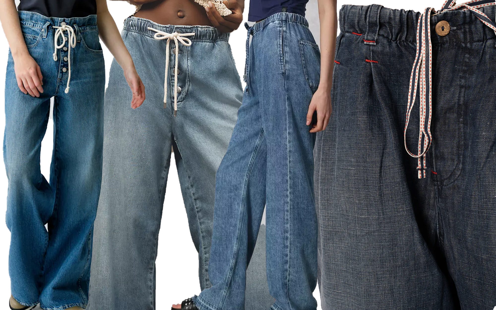 【ANGLAN】Sweat Twist Denim Wide String Pants Drawstring Jeans - by Jane Herman - Jane on Jeans