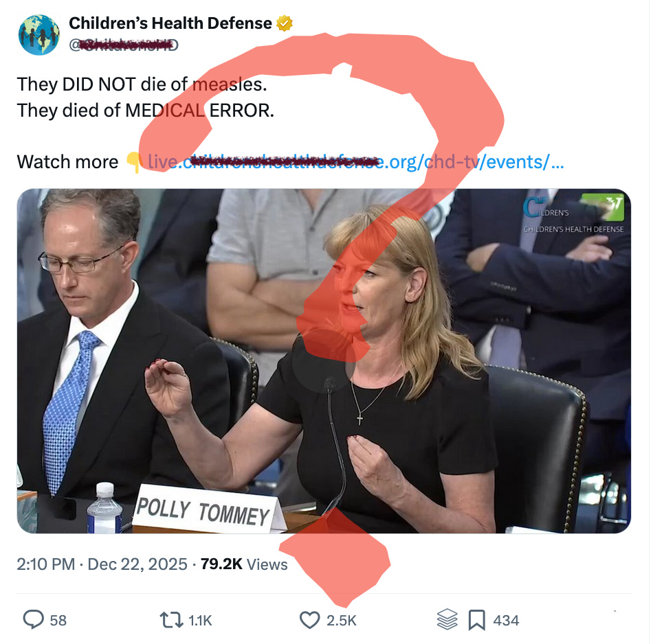 Even with the best medical care, children and adults can still die when they get measles. But again, if measles is so mild, can someone ask Polly Tommey why did any of these kids get so sick in the first place? 