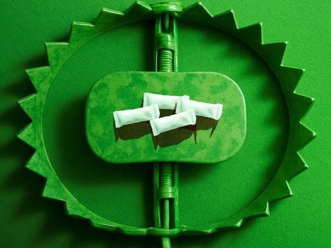 mouse trap with bait on a green background