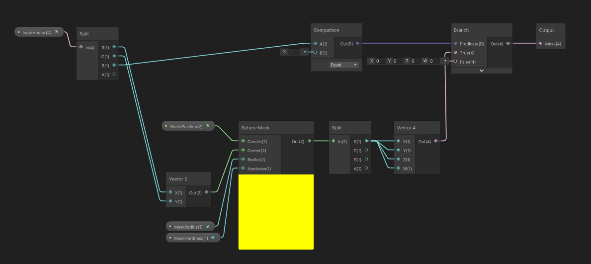 Gráfico de shader mostrando implementação de uma máscara baseada em no vetor providenciado.
