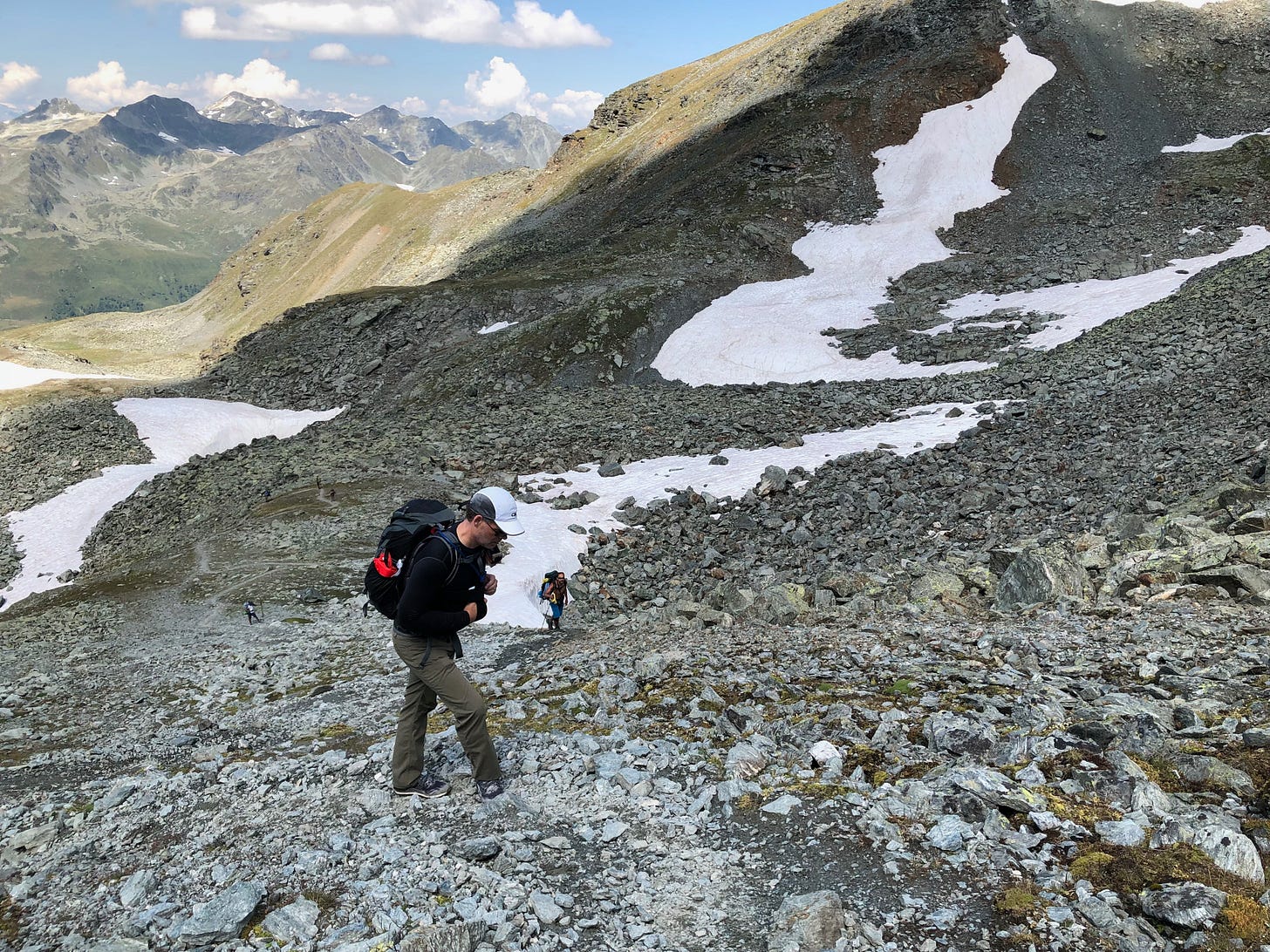 Rocky terrain on the approach to the Augstbordspass.