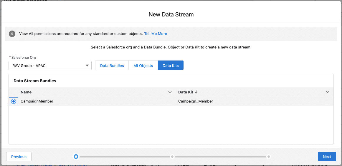 Screenshot of a Data Stream - Data Kit tab