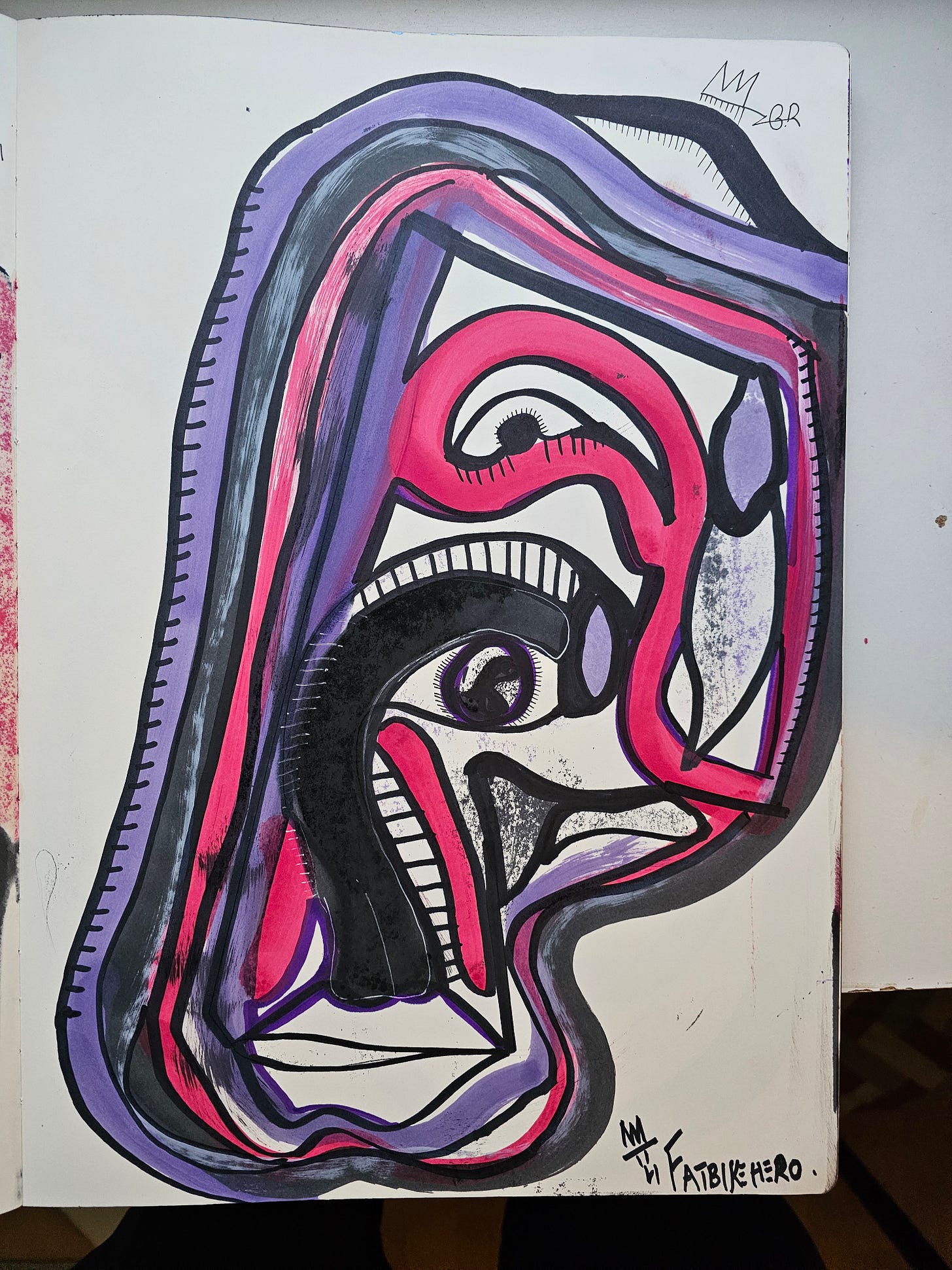 A sketchbook page by artist FatbikeHero featuring a loose ink wash sketch of a face and handwritten notes about Larry Fink, BlackRock, and the Aladdin AI system. A sketchbook page by artist FatbikeHero featuring a loose ink wash sketch of a face and handwritten notes about Larry Fink, BlackRock, and the Aladdin AI system.