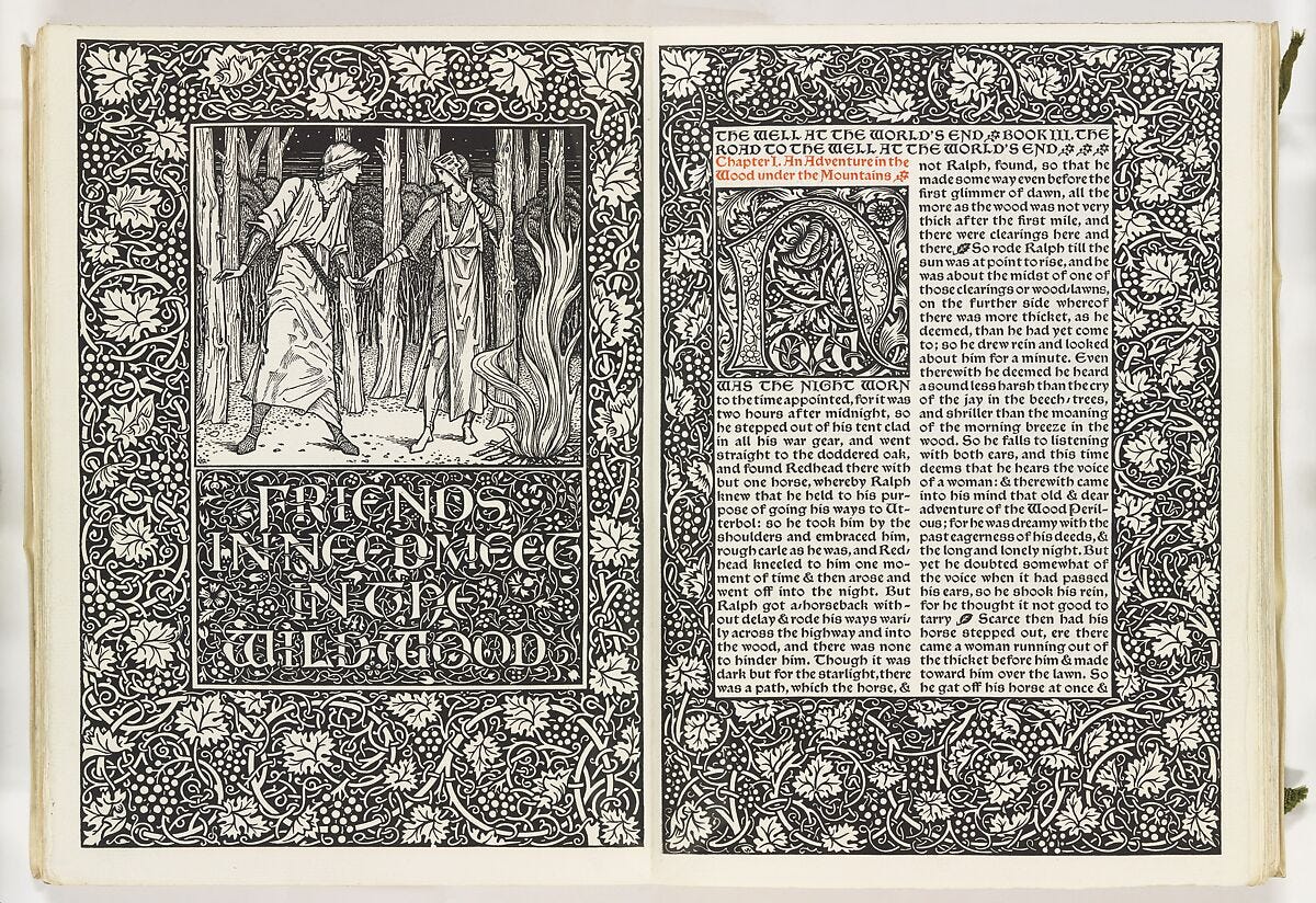 The Well at the World's End, William Morris (British, Walthamstow, London 1834–1896 Hammersmith, London), Illustrations: woodcuts; one of eight vellum bound copies The Well at the World's End, William Morris (British, Walthamstow, London 1834–1896 Hammersmith, London), Illustrations: woodcuts; one of eight vellum bound copies
