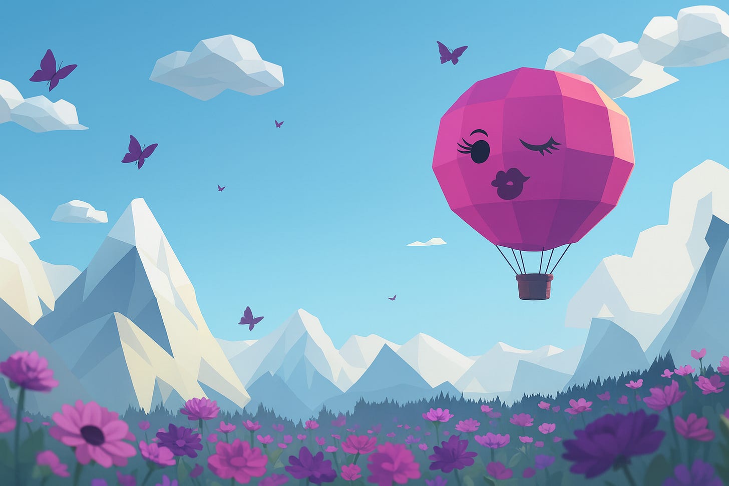 flirty hot air balloon over meadow