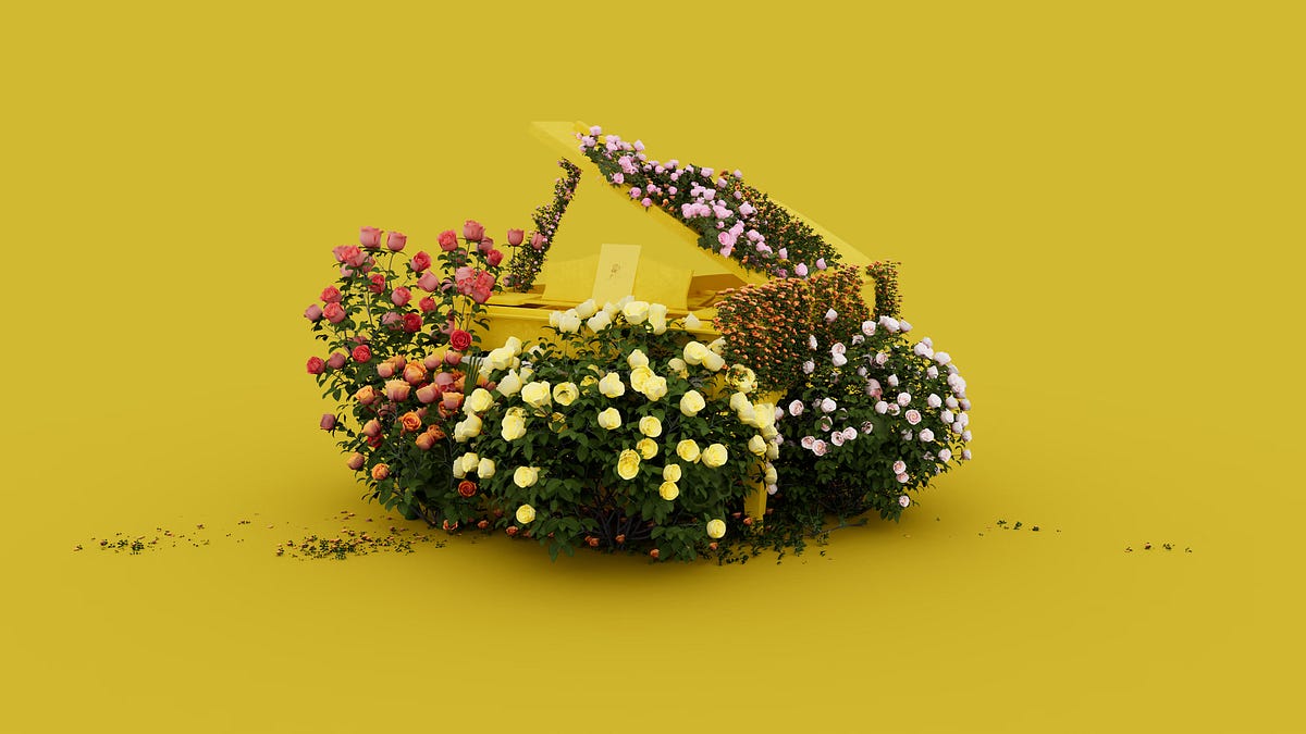 Serendipity, a yellow grand piano in roses