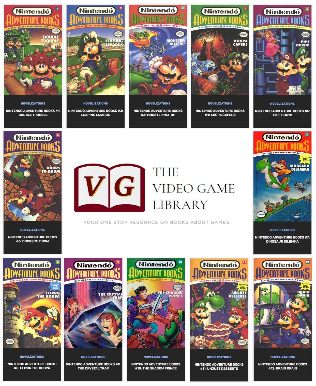 A group of 12 Nintendo Adventure Books