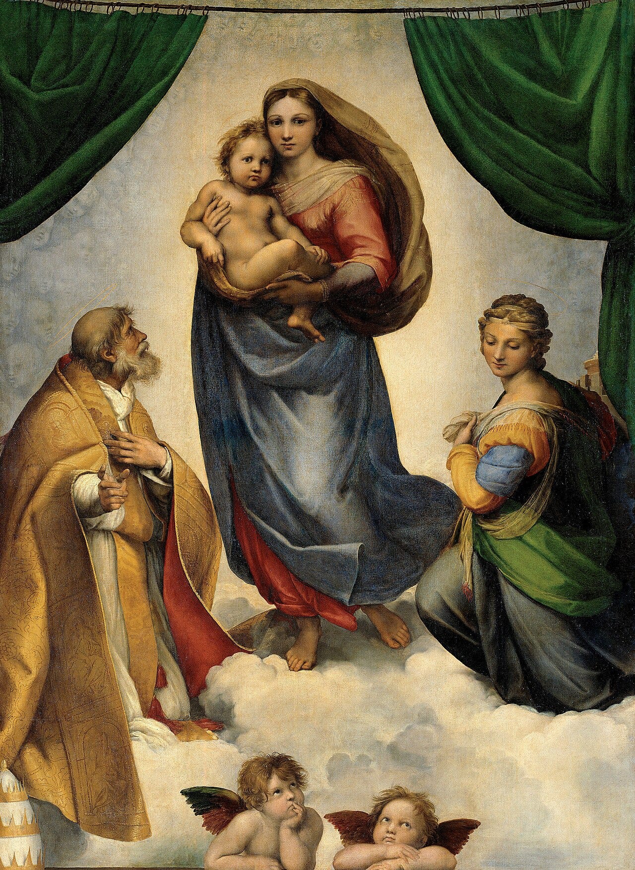 Raphael's Sistine Madonna, the Virgin and Child flanked by two saints and two cherubs Raphael's Sistine Madonna, the Virgin and Child flanked by two saints and two cherubs