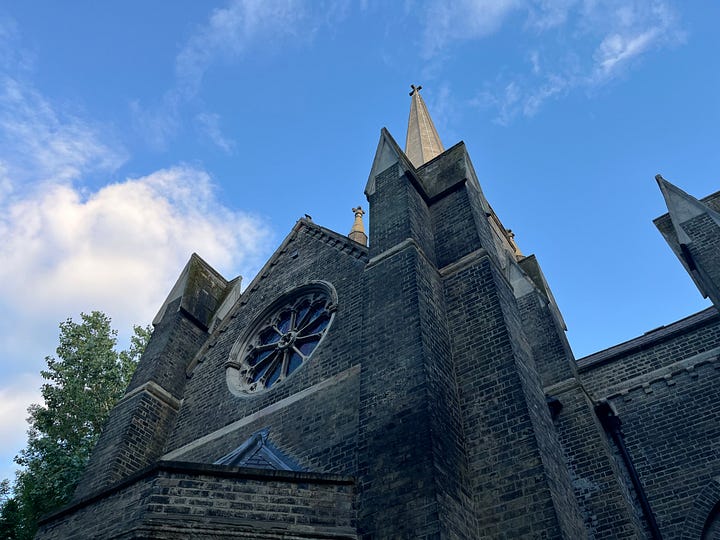 Abney Park Cemetery Chapel, a tall, Dissenting Gothic chapel amidst a woodland