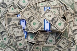 a mess of dollar bills