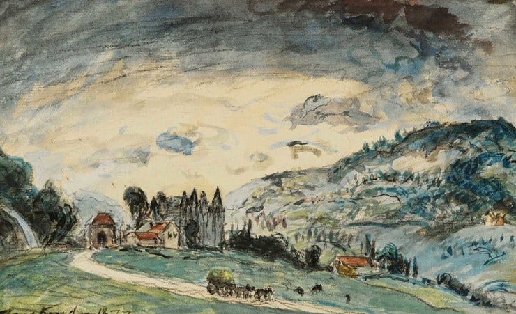 'PUPETIÈRES CASTLE, ISÈRE' - Aquarel: Johan Barthold Jongkind