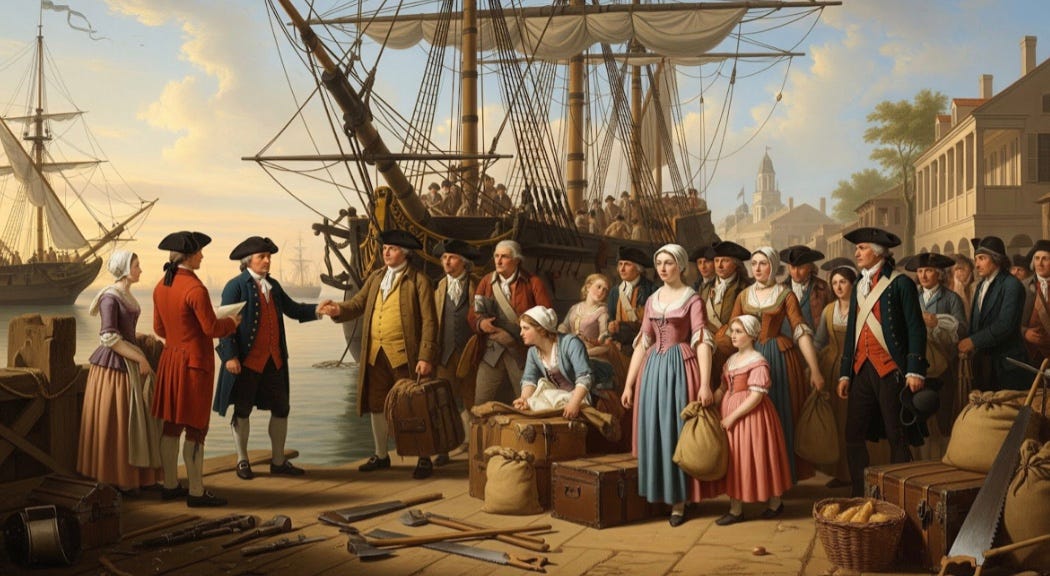 Acadians arriving in New Orleans in 1785. Acadians arriving in New Orleans in 1785.