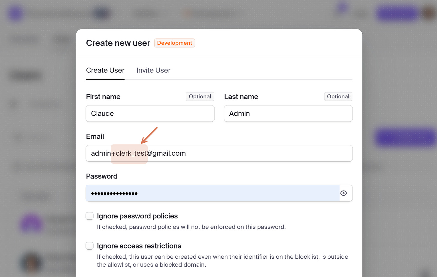 How to create a test user in Clerk