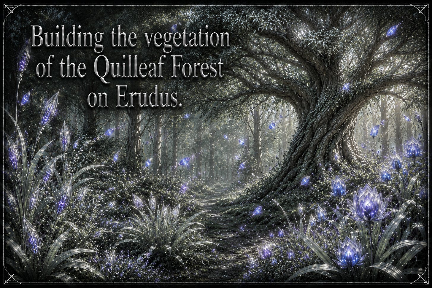 Building the Vegetation of the Quilleaf Forest on Erudus