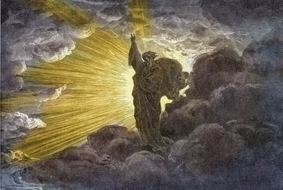 God creating light - The Creation of Light - Old Testament (Genesis) - Creation of light - engraving in 