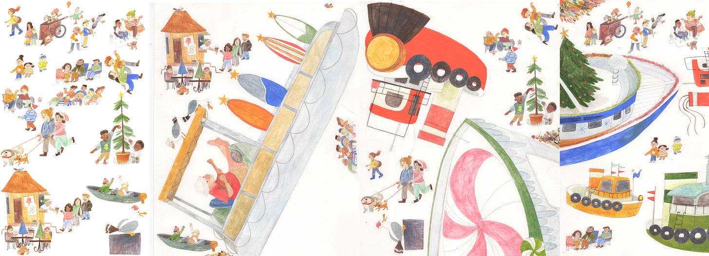 illustrations for christmas ahoy before collage by Kayla Stark