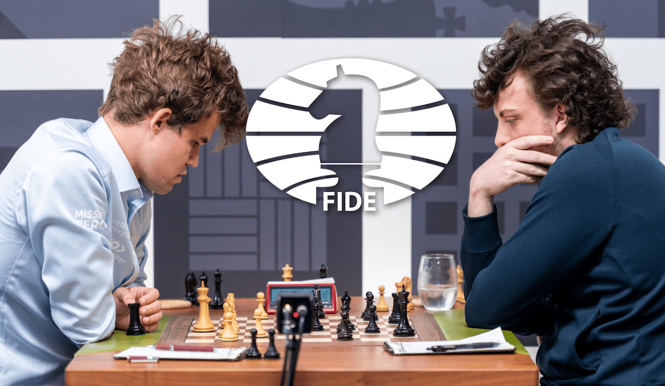 Magnus Carlsen and Hans Niemann during a chess match. Magnus Carlsen and Hans Niemann during a chess match.