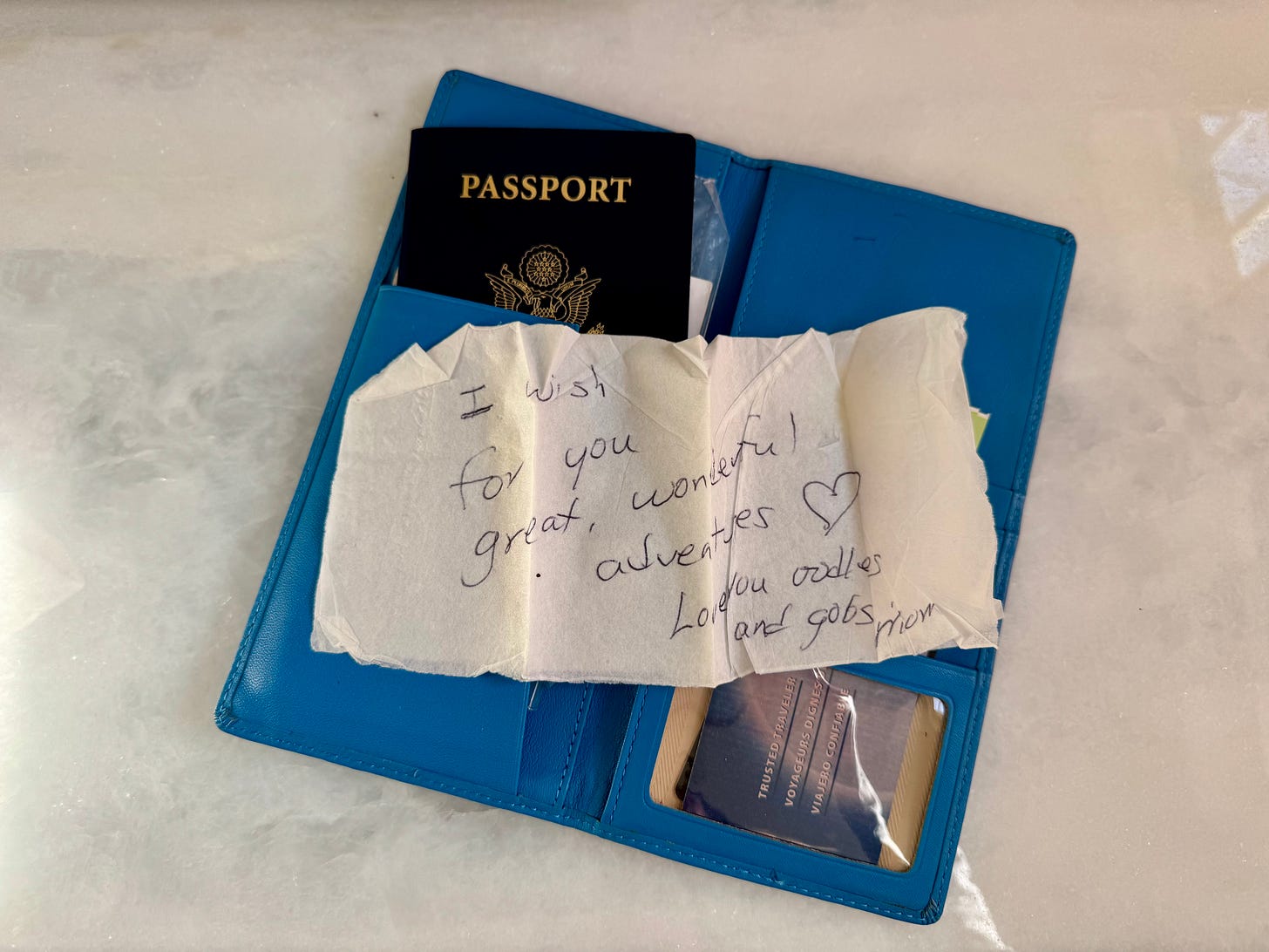 handwritten note on tissue in passport holder handwritten note on tissue in passport holder