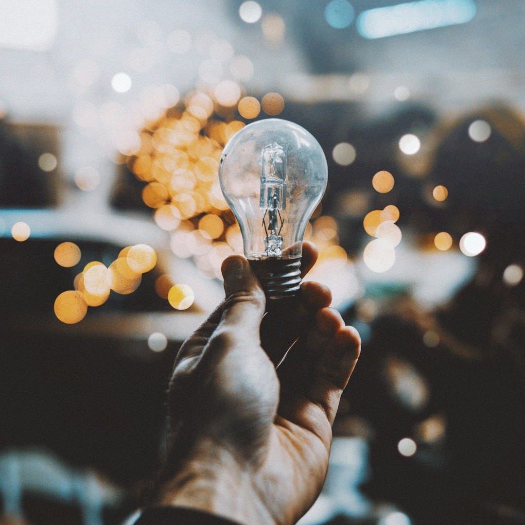 a person holding a light bulb in their hand