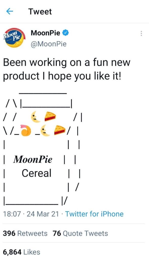 Example of good content on Twitter of brand MoonPie Example of good content on Twitter of brand MoonPie