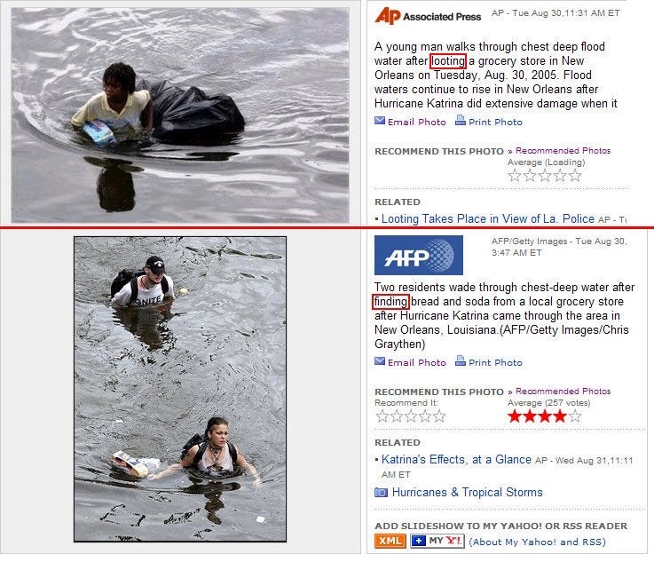 Were Hurricane Katrina 'Looting' Photographs Captioned Differently Based on  Race? | Snopes.com