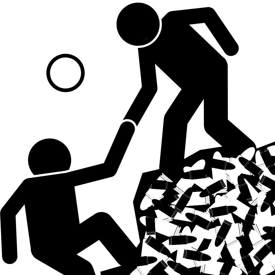 Icon of person helping another climb a pile of ammunition