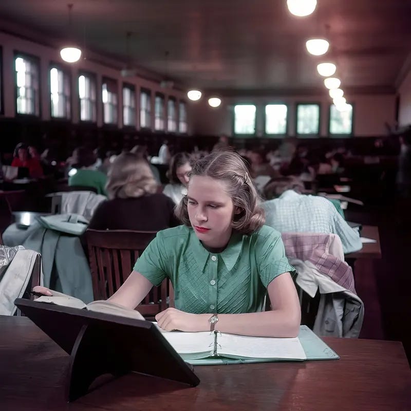 Reflecting a post-war fashion shift, Smith College students in 1948 embraced a more casual style, with skirts, sweaters, and classic saddle shoes or loafers becoming standard campus attire.