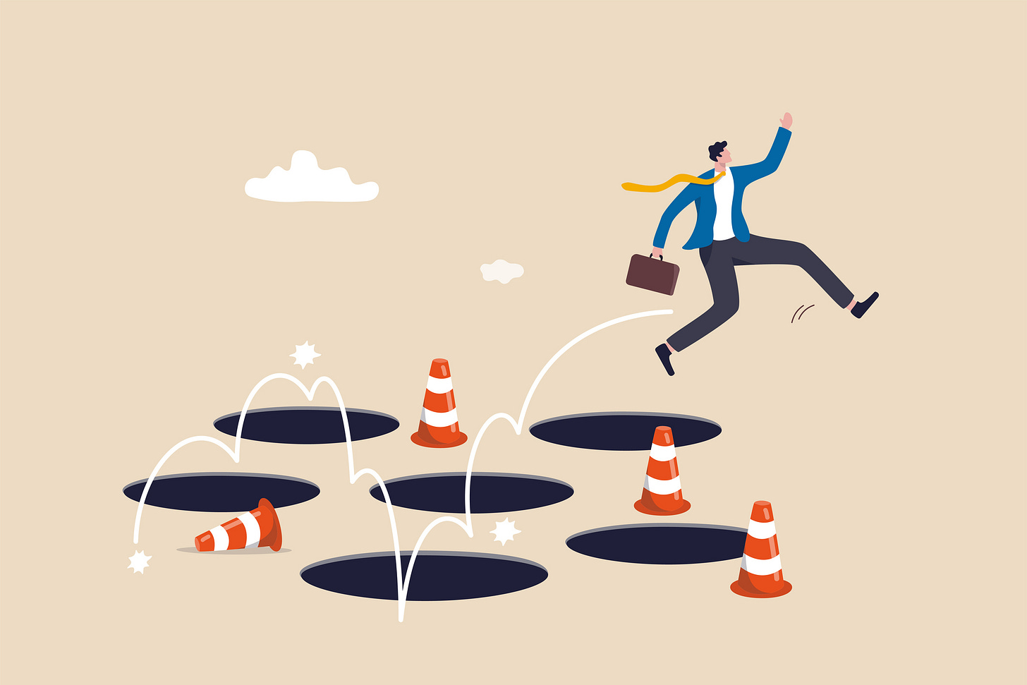 Illustration of a job seeker avoiding pitfalls in a road