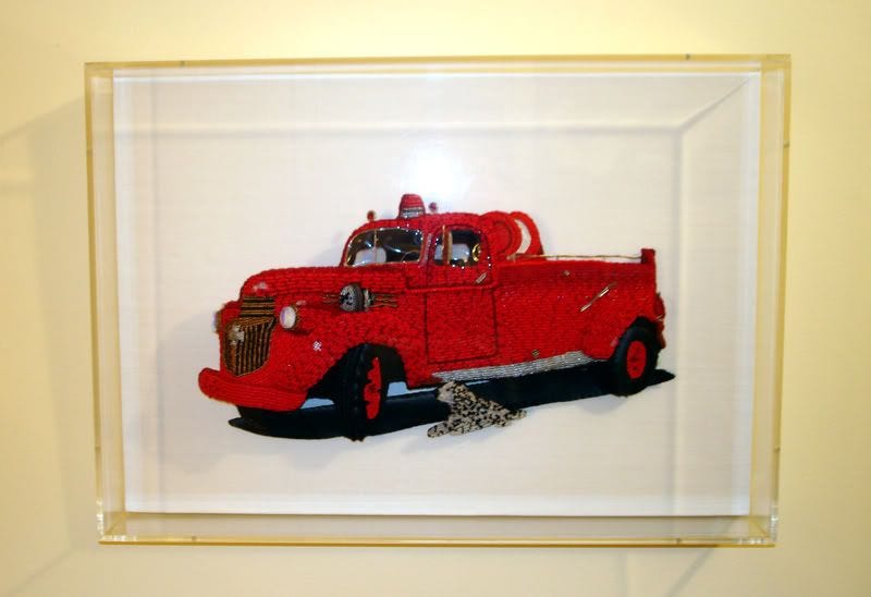 Fine pop art Beader Beaded embroidery Chevy Fire truck engine Bead International Stanhope framers Boston custom shadowbox Fine pop art Beader Beaded embroidery Chevy Fire truck engine Bead International Stanhope framers Boston custom shadowbox