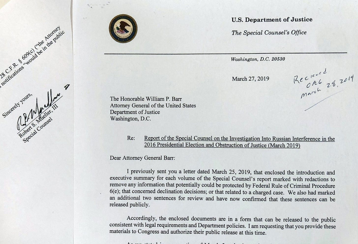 robert mueller letter to william barr over russia report robert mueller letter to william barr over russia report