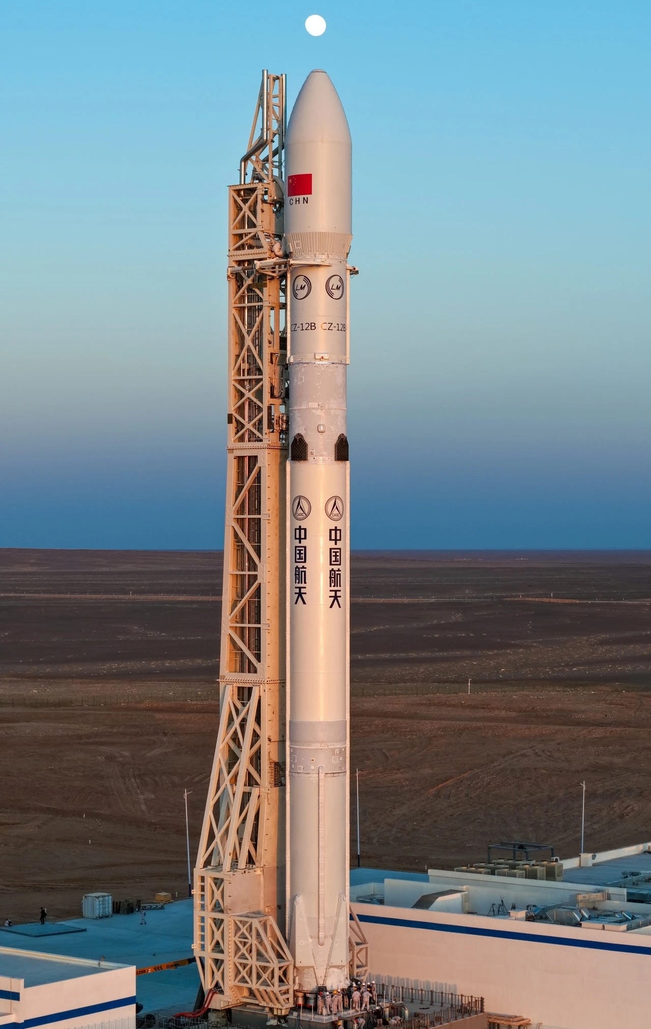 The Long March 12B Y1 vehicle sat on its launch pad the night before its debut mission. The Long March 12B Y1 vehicle sat on its launch pad the night before its debut mission.