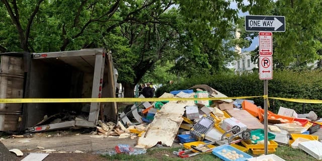 Pizza dough next to overturned truck