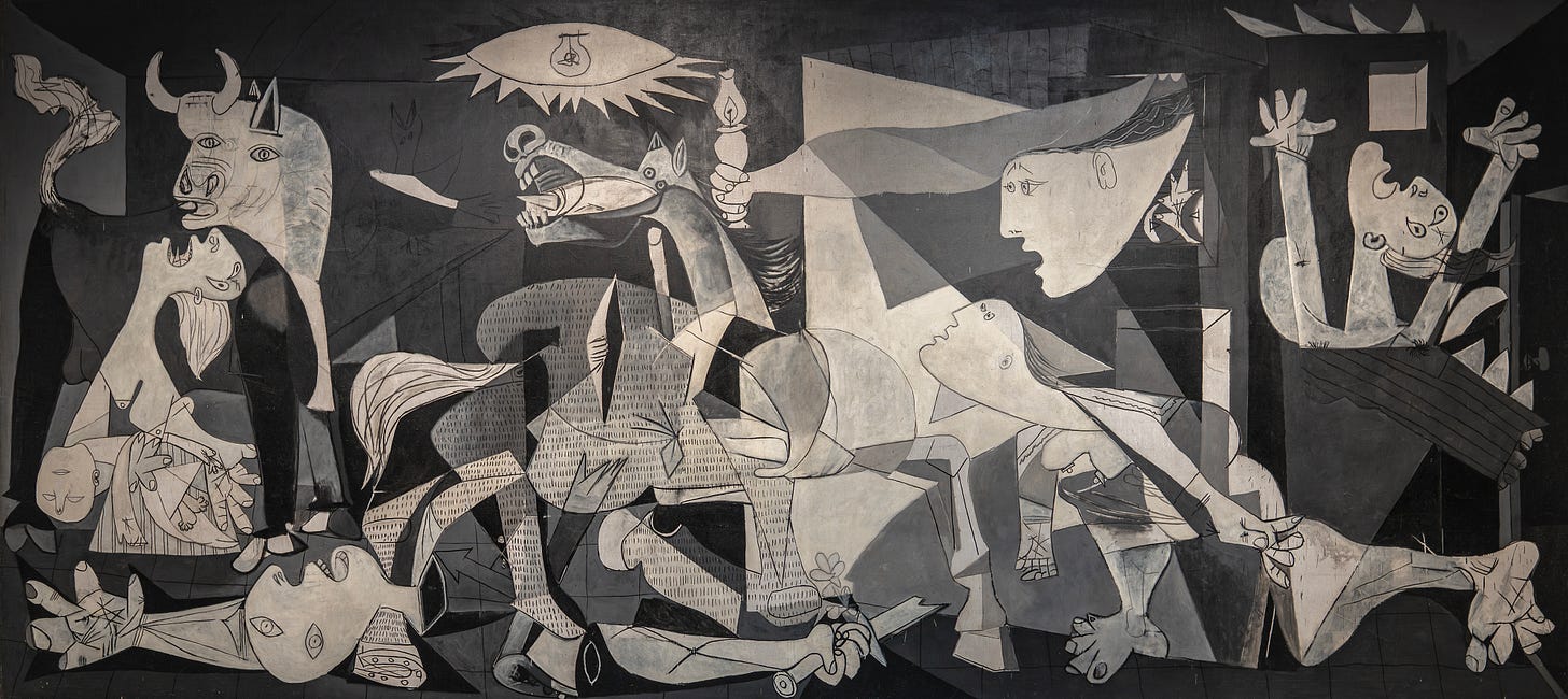 Pablo Picasso, Guernica, May 1–June 4, 1937 (Paris), oil on canvas, 349.3 x 776.6 cm (Museo Nacional Centro de Arte Reina Sofía, Madrid; photo: Steven Zucker, CC BY-NC-SA 2.0) © Estate of Pablo Picasso