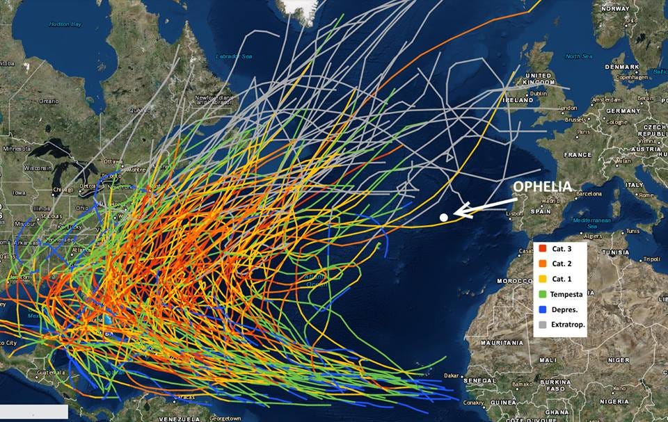 Tracciato degli uragani che hanno colpito l'Oceano Atlantico dal 1842 al 2016. Credit: National Hurricane Center. Tracciato degli uragani che hanno colpito l'Oceano Atlantico dal 1842 al 2016. Credit: National Hurricane Center.