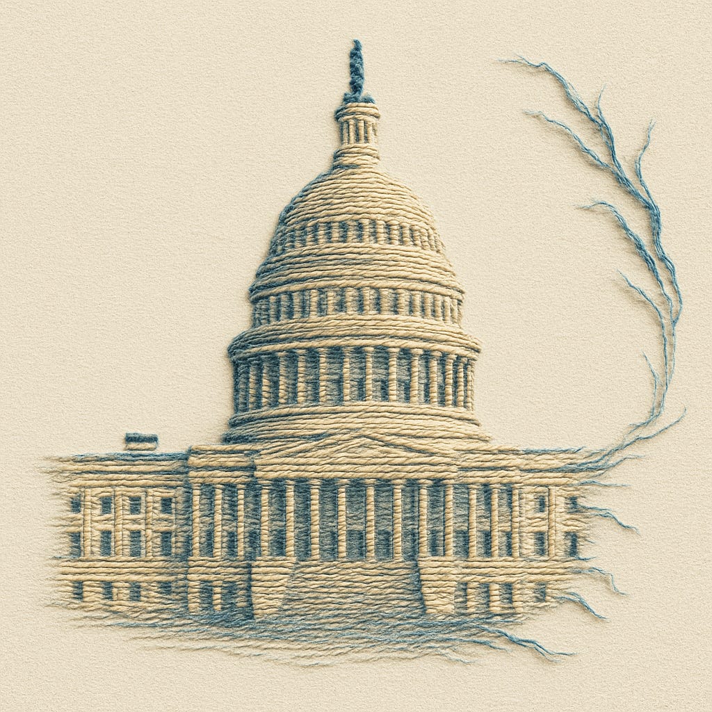 Capitol Building made out of thread, which is fraying