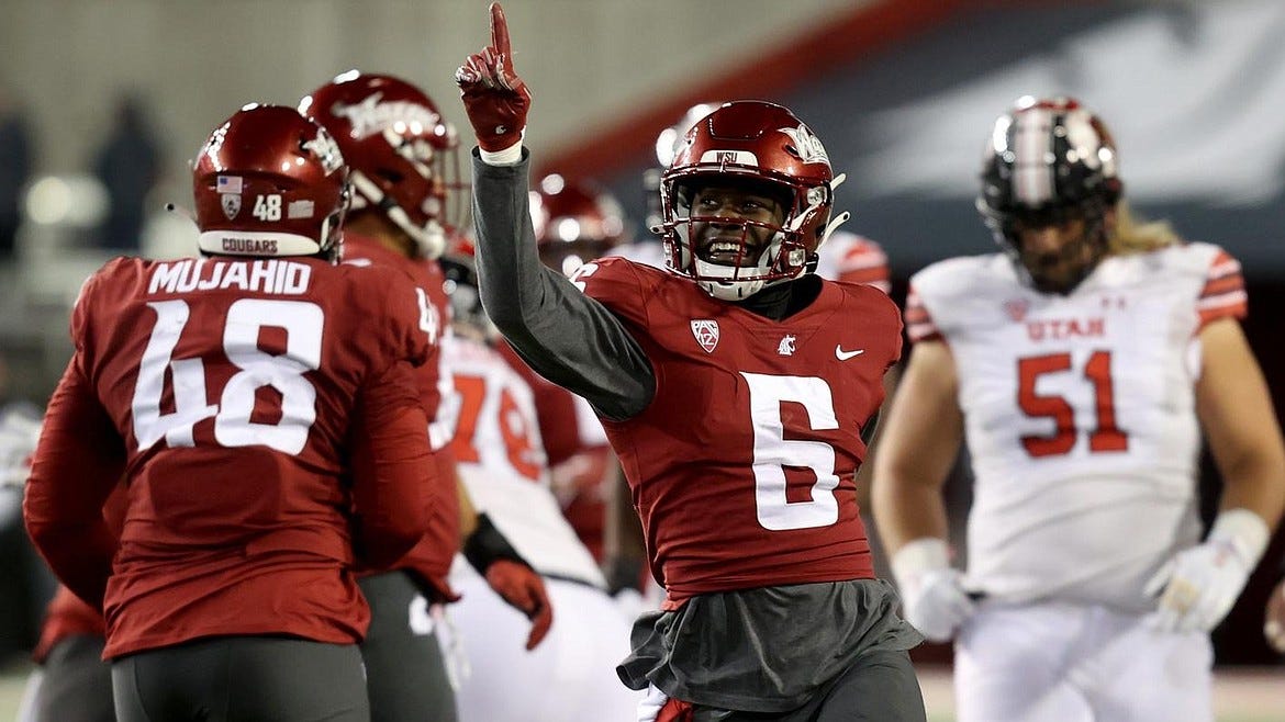 Washington State CB Chau Smith-Wade celebrating a big play versus Utah.