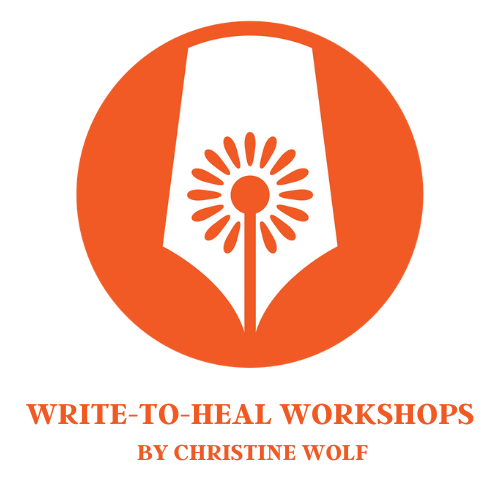 Memoir Coach Christine Wolf's Write To Heal Workshop Logo: A flower emerging from a pen