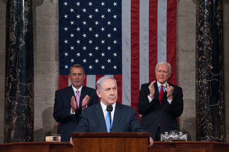 Benjamin Netanyahu speaking to U.S. lawmakers in a formal congressional address