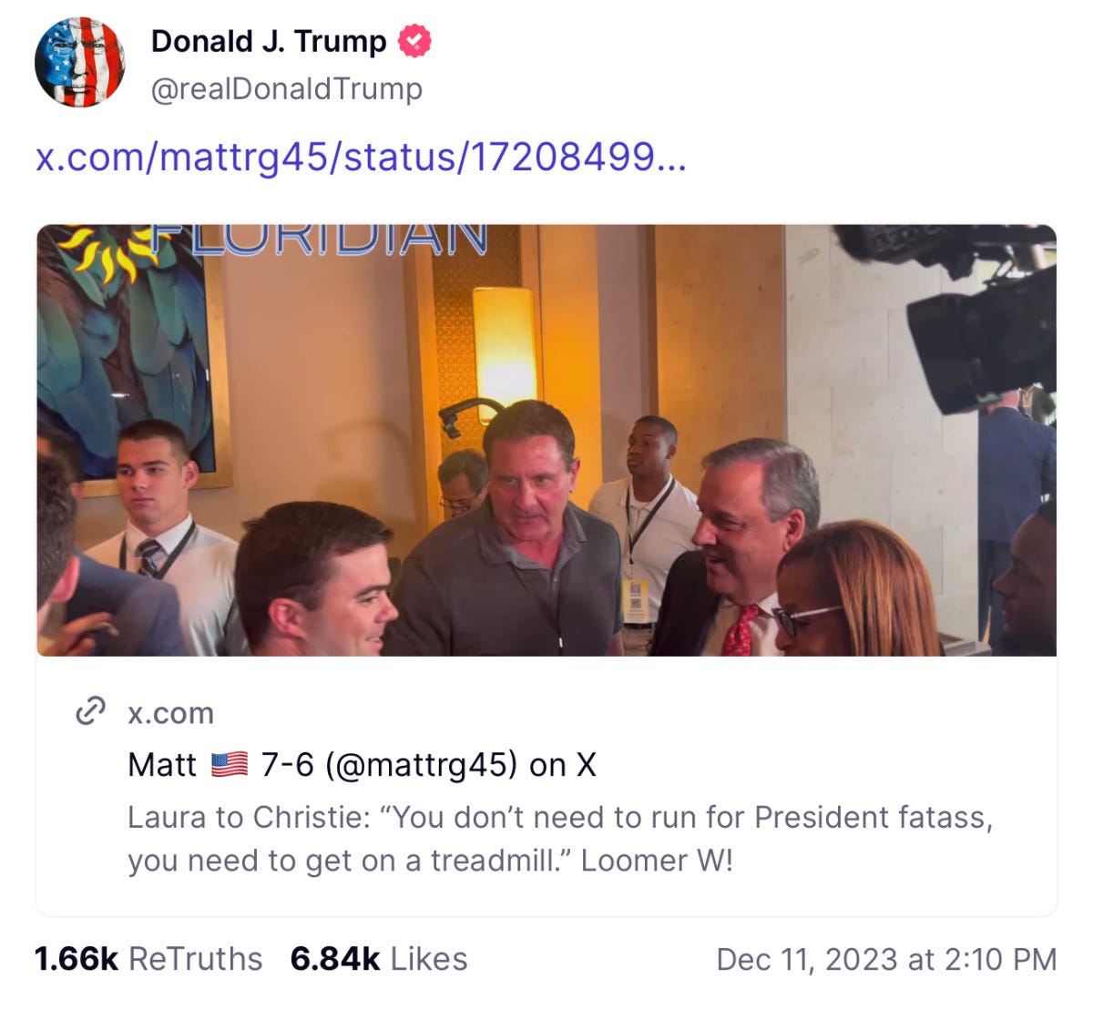 Trump shared Loomer's attack on Chris Christie 