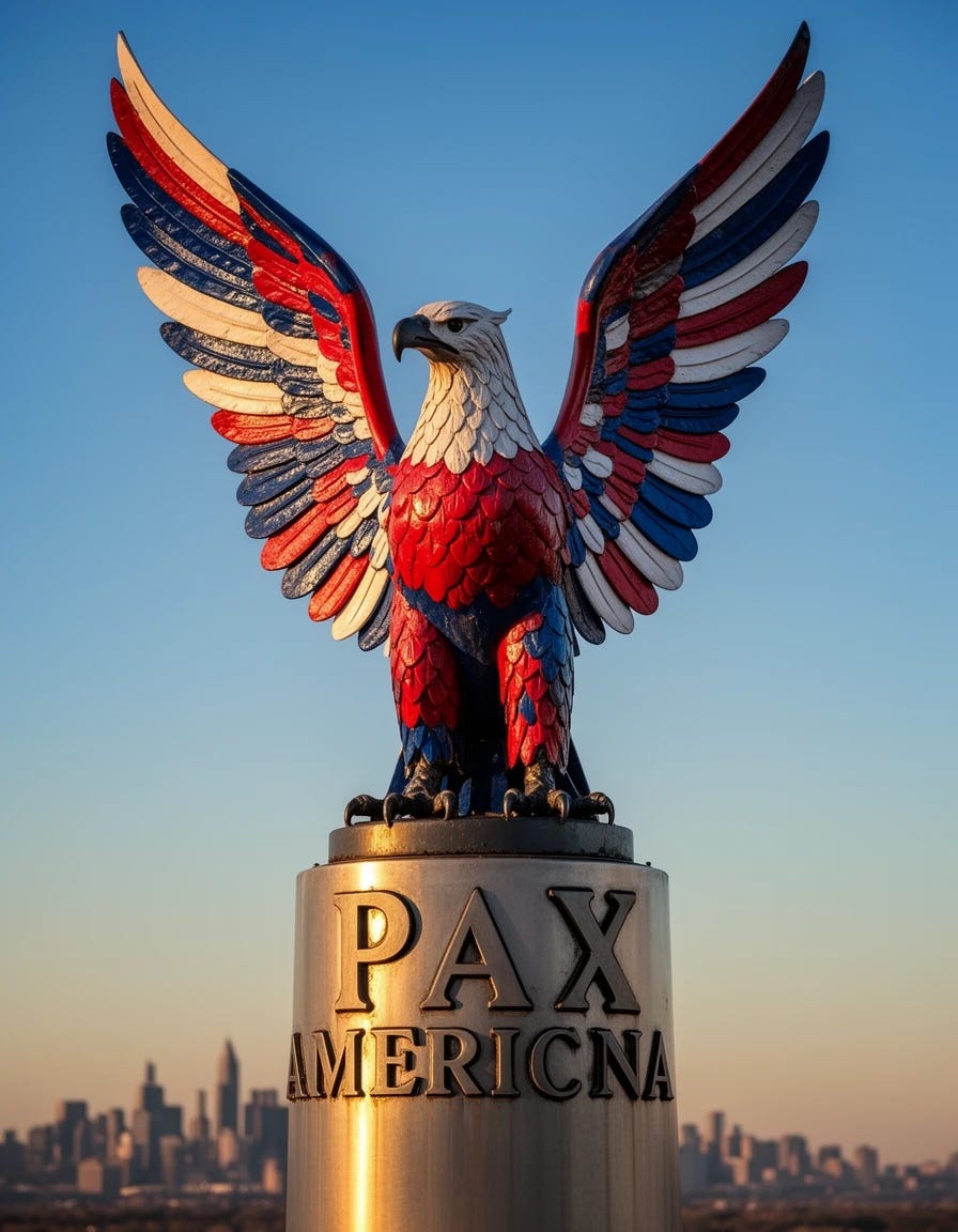 Pax Americana with red white and blue iron eagle
