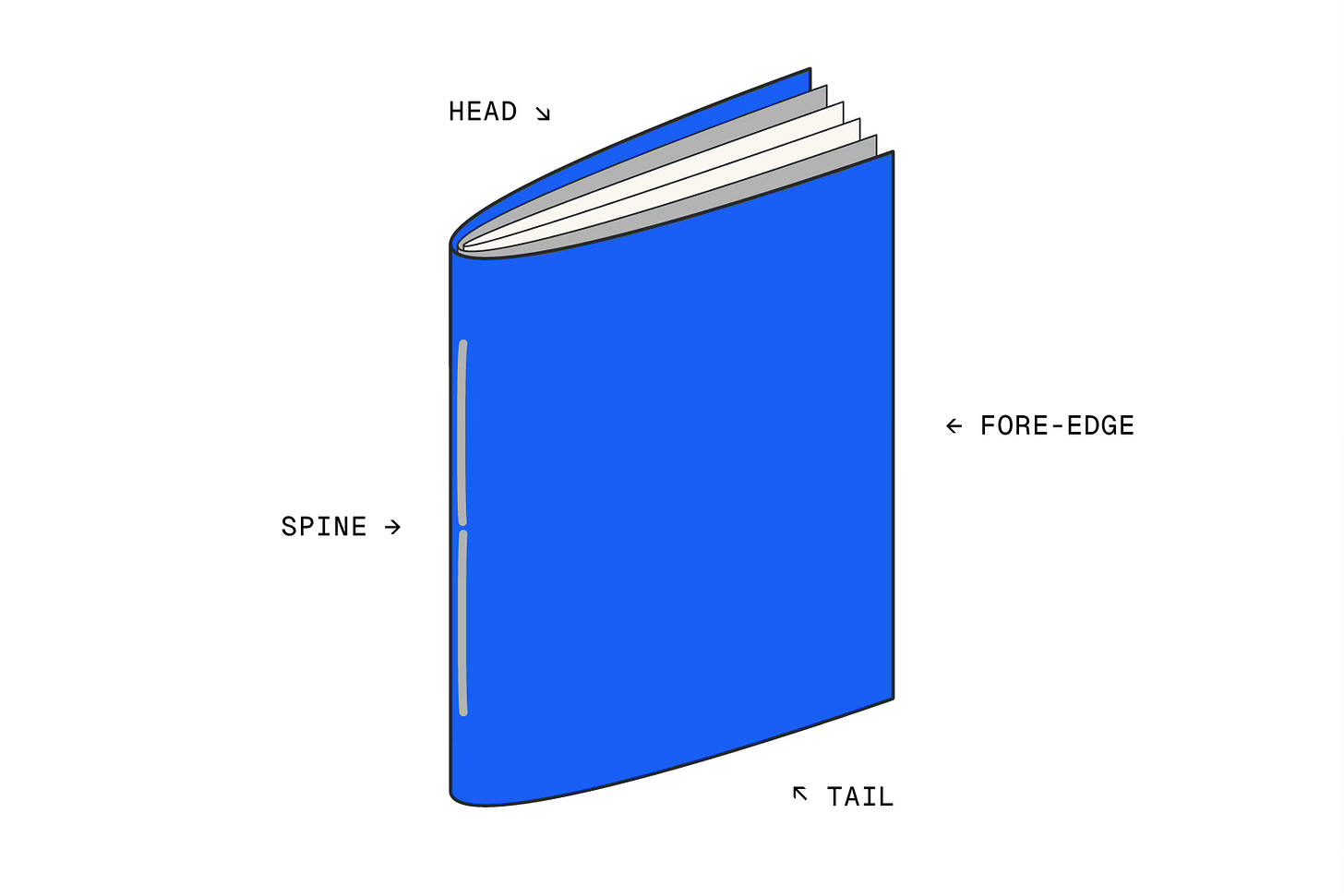 An illustration of a book, with the basic structure labelled