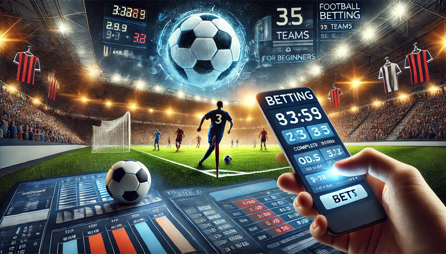 A professional and engaging digital artwork for a website cover featuring the theme 'Exploring the World of Football Betting: A Complete Guide for Beginners'. The image showcases a dynamic scene of a soccer stadium filled with bright lights and an intense match in action. In the foreground, a modern betting interface is displayed on a digital screen, showing odds, teams, and match statistics. A bettor's hand is seen placing a bet on a smartphone, symbolizing the convenience of online betting. The overall design should convey excitement, strategy, and the thrill of football betting.