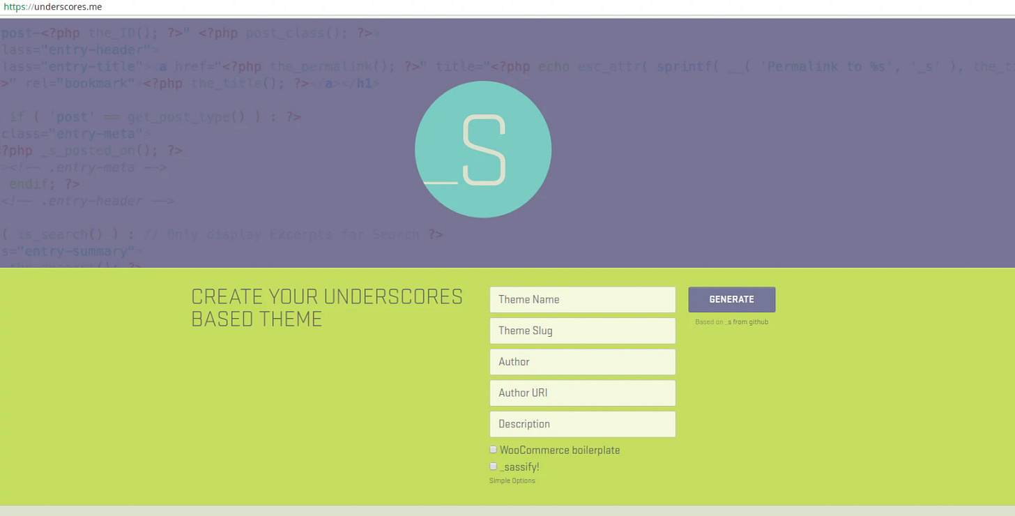 Underscores home page with advanced options being displayed.