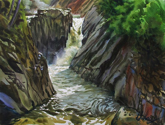 The Flume Watercolor by John Hulsey Watercolor Painting by John Hulsey