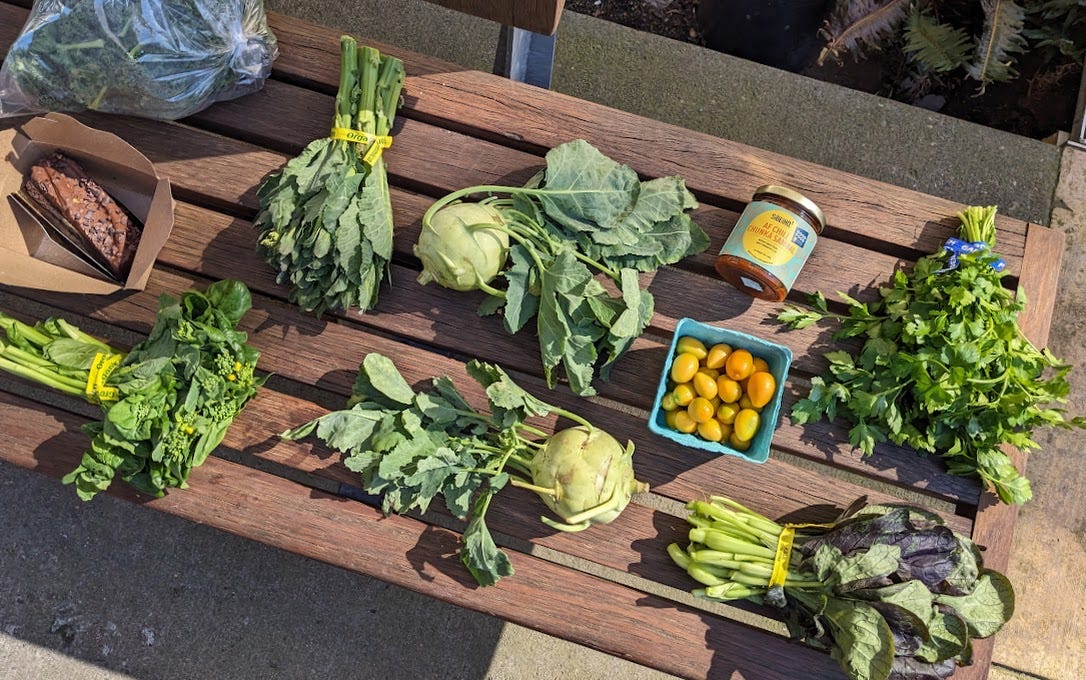 an overhead shot of one last portland farmers market haul on a park bench an overhead shot of one last portland farmers market haul on a park bench